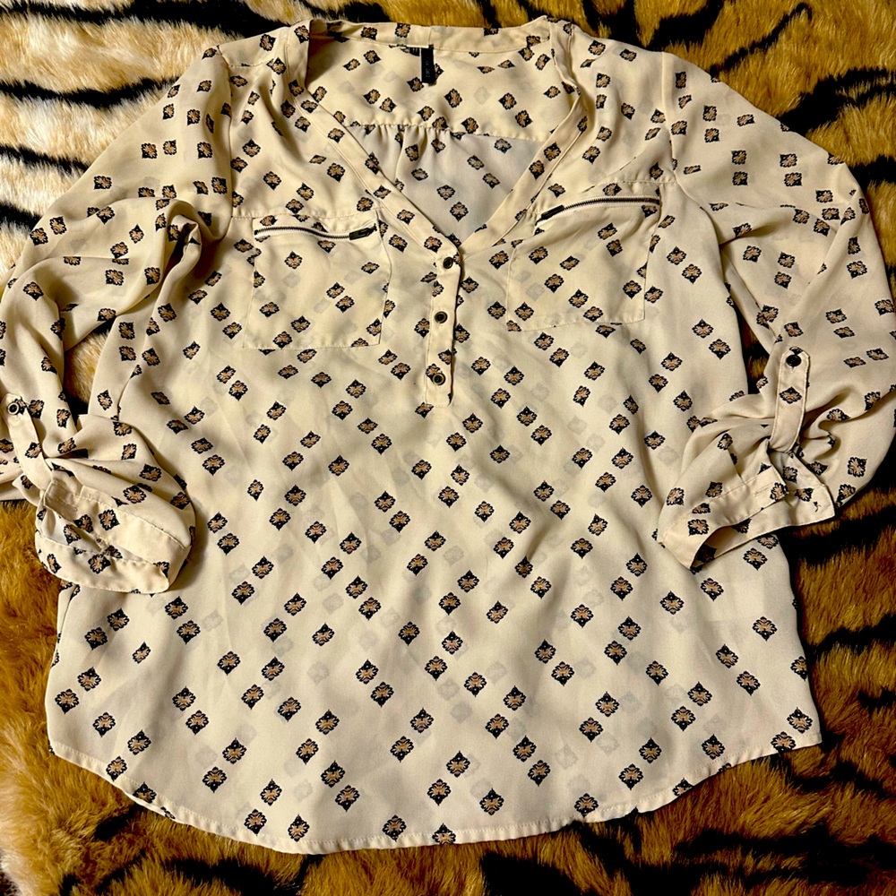 Maurice’s Patterned Blouse with Zippered Pockets